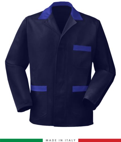 giacca da lavoro blu con inserti azzurri, tessuto Poliestere e cotone