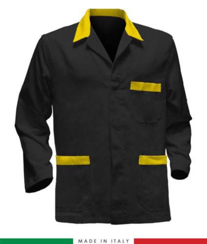 giacca da lavoro nera con inserti gialli, tessuto Poliestere e cotone