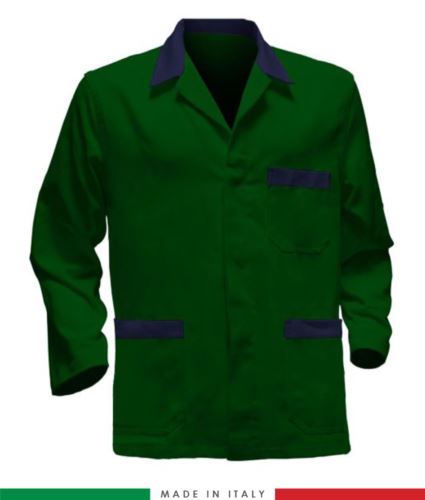 giacca da lavoro verdi con inserti blu made in Italy, 100% cotone Massaua e due tasche