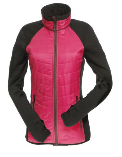 Giacca slim fit Donna, con materiale misto: pile e imbottitura primaloft, colletto alto rigido. Zip lunga frontale in contrasto. Colore: Berry e Nero