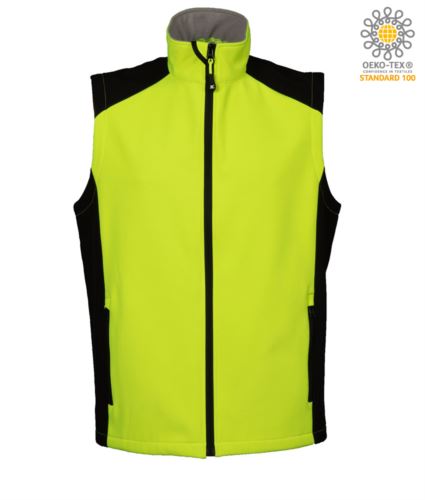 Gilet bicolore in softshell a due strati giallo/nero