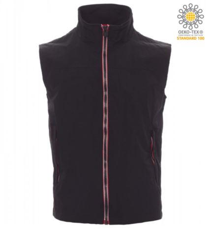 Gilet da lavoro con zip lunga a contrasto, multitasche, colore nero