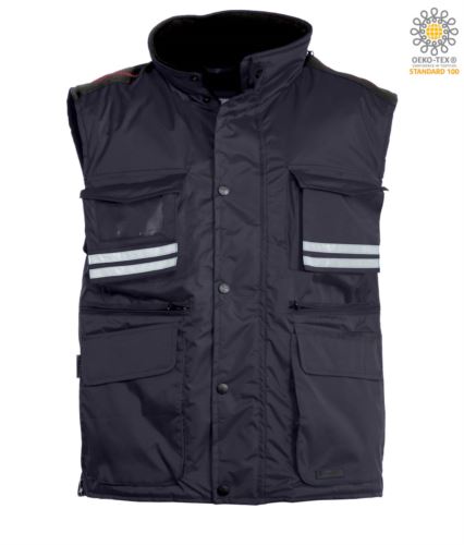 Gilet da lavoro blu navy multitasche con bande rinfrangenti