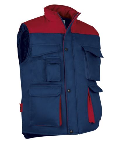 Gilet imbottito multitasche blu navy/rosso