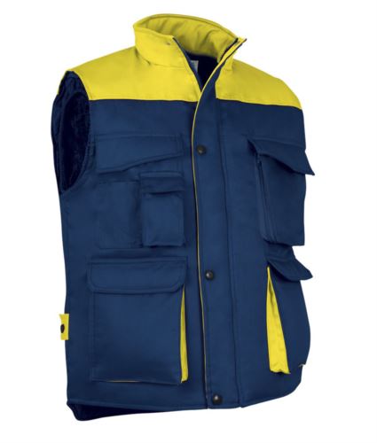 Gilet imbottito multitasche blu navy/giallo