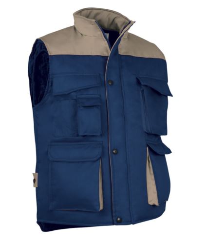 Gilet imbottito multitasche blu navy/beige