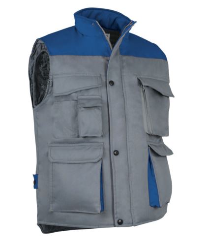 Gilet imbottito multitasche grigio/azzurro royal