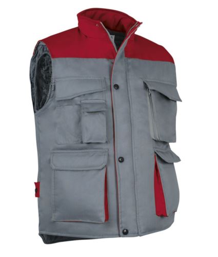 Gilet imbottito multitasche grigio/rosso