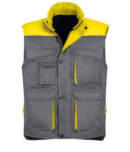 Gilet imbottito multitasche grigio/giallo