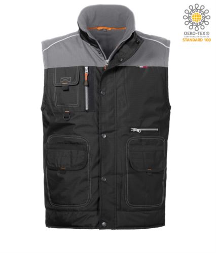 Gilet imbottito multitasche nero/grigio