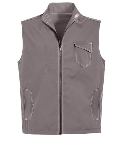 gilet estivo colore grigio multitasche con collo alla coreana in Poliestere e cotone