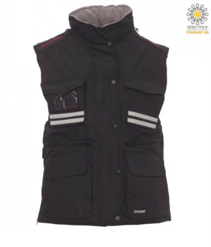 Gilet multitasche donna, zip in plastica con cursore in metallo, spacchetti laterali, colore nero