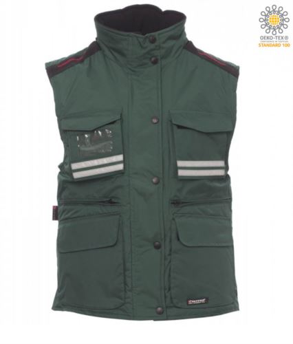 Gilet multitasche donna, zip in plastica con cursore in metallo, spacchetti laterali, colore verde