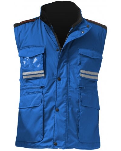 Gilet multitasche donna, zip in plastica con cursore in metallo, spacchetti laterali, colore blu royal