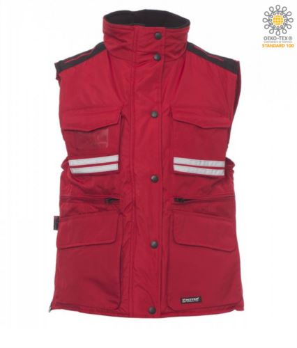 Gilet multitasche donna, zip in plastica con cursore in metallo, spacchetti laterali, colore rosso