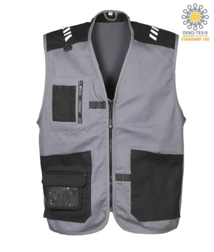 Gilet multitasche elasticizzato grigio chiaro/nero