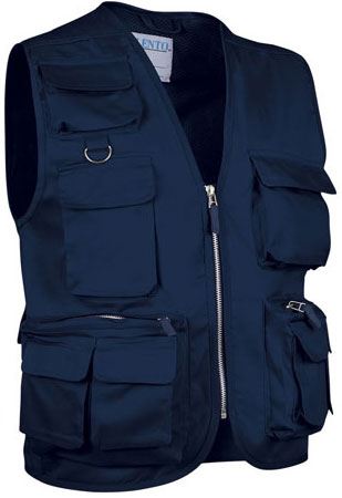 Gilet multitasche estivo, fodera dry tech, chiusura a zip lunga, colore blu