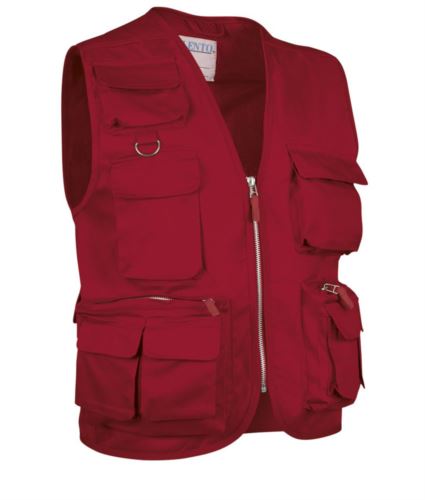 Gilet multitasche estivo, fodera dry tech, chiusura a zip lunga, colore rosso