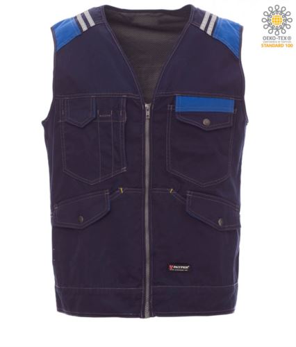 Gilet multitasche con porta badge blu navy/azzurro royal