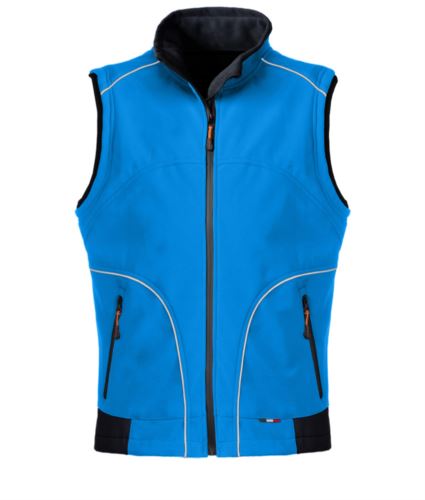 Gilet da lavoro in softshell colore azzurro royal, con inserti rinfrangenti. Tessuto in Poliestere.