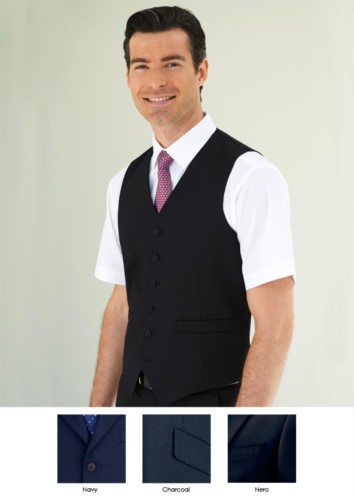 Gilet da divisa elegante in Poliestere e viscosa disponibile nei colori Navy, Charcoal, Nero. Ideale per uniformi di portierato, hotel, receptionist.