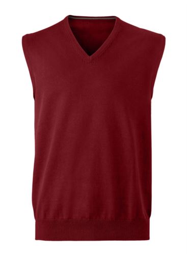 Gilet uomo con scollo a V, senza maniche, colore bordeaux, tessuto a maglia 100% cotone. Contattaci per un preventivo gratuito.