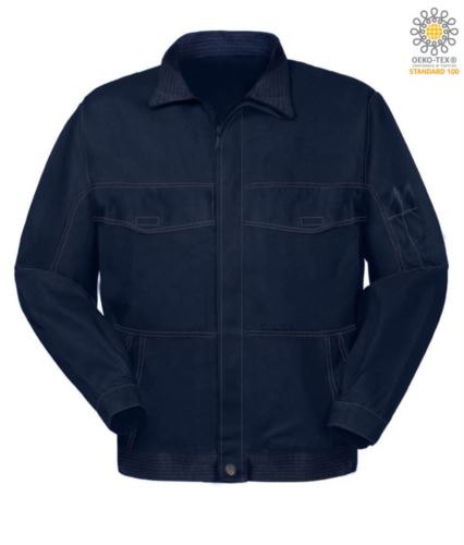 Giubbino multitasche da lavoro con collo a camicia. Colore Blu navy