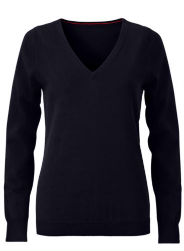 Maglioncino donna con collo a V, senza maniche, scollo e polsi a costine elastiche, tessuto a maglia 100% cotone. Colore nero