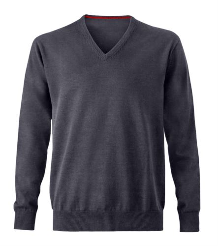 Maglioncino uomo con collo a V, senza maniche, scollo e polsi a costine elastiche, tessuto a maglia 100% cotone. Colore antracite mélange