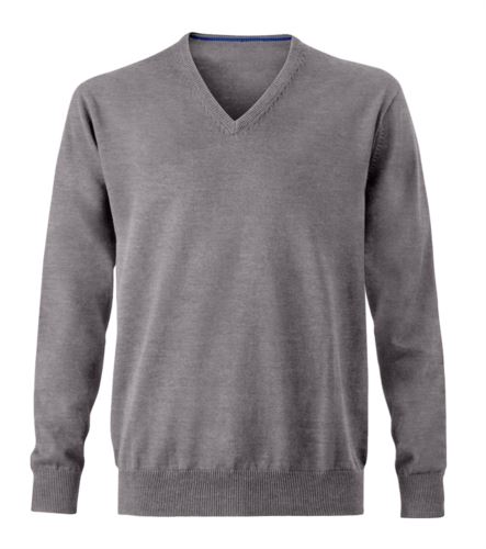 Maglioncino uomo con collo a V, senza maniche, scollo e polsi a costine elastiche, tessuto a maglia 100% cotone. Colore grigio