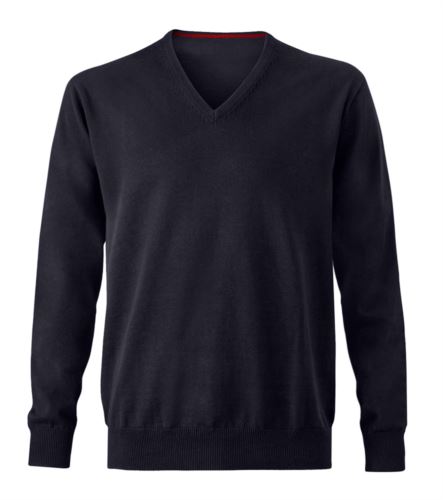 Maglioncino uomo con collo a V, senza maniche, scollo e polsi a costine elastiche, tessuto a maglia 100% cotone. Colore nero