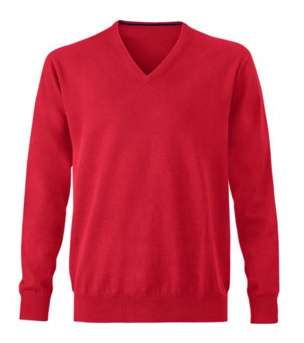 Maglioncino uomo con collo a V, senza maniche, scollo e polsi a costine elastiche, tessuto a maglia 100% cotone. Colore rosso