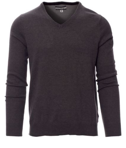 Maglione scollo a V, con polsini e vita a costine, colore grigio