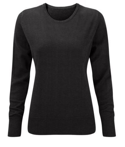 Maglione donna girocollo, maniche lunghe, costine sui bordi inferiori e polsini, tessuto cotone e acrilico, colore grigio