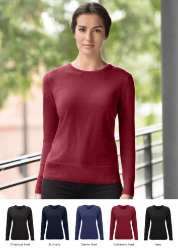 Maglione donna girocollo, maniche lunghe, costine sui bordi inferiori e polsini, tessuto cotone e acrilico