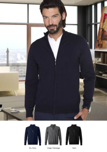 Maglione unisex zip intera, toppe ai gomiti, costine sui bordi inferiori e polsini, tessuto cotone e lana