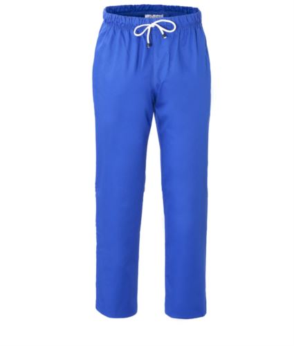 Pantaloni da cuoco, elastico sulla vita con laccio, colore azzurro royal