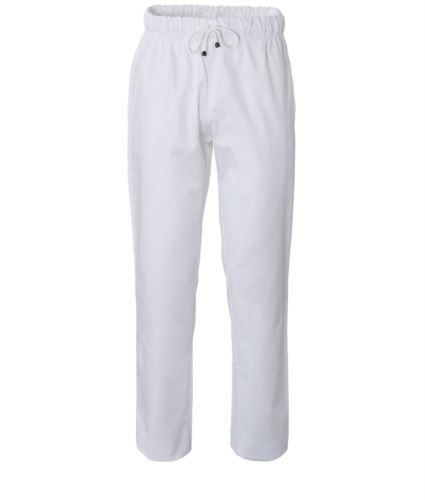 Pantaloni da cuoco, elastico sulla vita con laccio, colore bianco