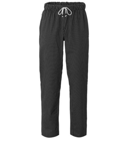 Pantaloni da cuoco, elastico sulla vita con laccio, colore gessato nero