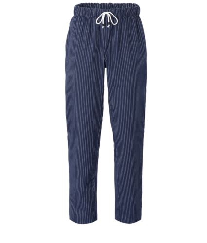 Pantaloni da cuoco, elastico sulla vita con laccio, colore gessato blu