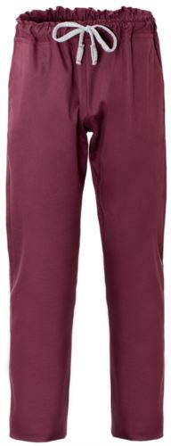 Pantaloni da cuoco, chiusura con laccetti in tessuto, due tasche posteriori, colore bordeaux