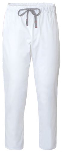 Pantaloni da cuoco, chiusura con laccetti in tessuto, due tasche posteriori, colore bianco