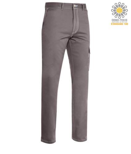 Pantalone da lavoro multitasche con cuciture a contrasto. Colore grigio