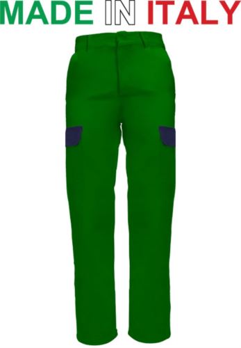 Pantalone da lavoro bicolore verde, pantaloni estivi multitasche, produzione abbigliamento da lavoro Italia
