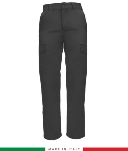 Pantalone multitasche da lavoro bicolore, profili a contrasto, due tasche anteriori, una tasca posteriore, made in Italy, colore grigio