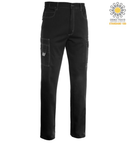 Pantalone da lavoro multitasche, multi stagione, bicolore. Colore Nero/Grigio