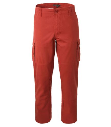 Pantalone da lavoro multitasche in cotone di colore rosso