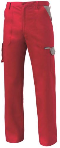 Pantalone da lavoro multitasche bicolore rosso, abbigliamento da lavoro impresa di pulizia