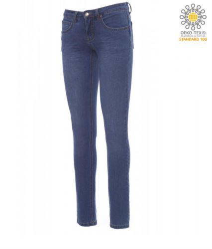 Pantaloni elastico da lavoro in jeans da donna, multitasche, colore celeste