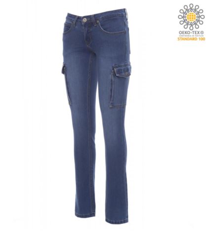 Pantalone donna jeans multitasche blu chiaro